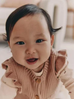 Sale Next Neutral Cherry Knitted Gilet, Long Sleeve Top and Leggings 3 Piece Set (0mths-3yrs)