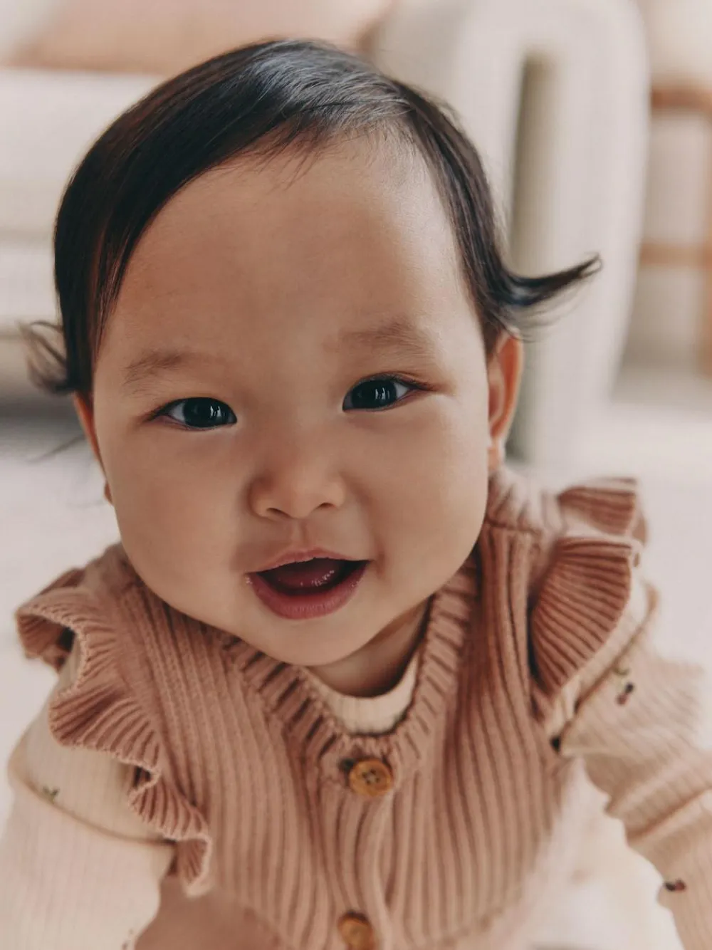 Sale Next Neutral Cherry Knitted Gilet, Long Sleeve Top and Leggings 3 Piece Set (0mths-3yrs)