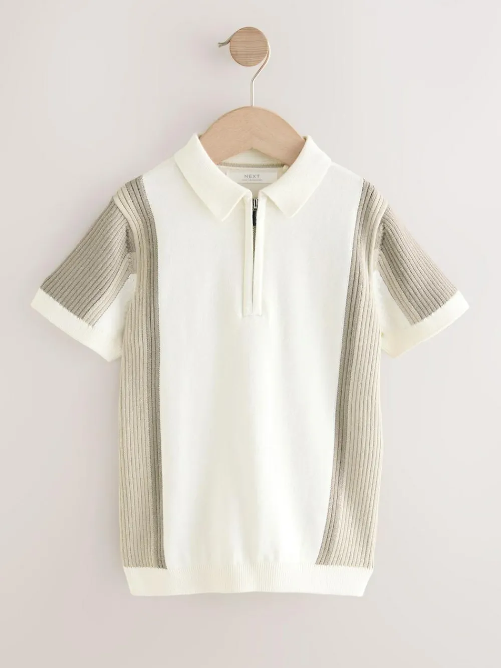 Outlet Next Neutral Colourblock Knitted Zip Neck Polo Shirt (3-16yrs)