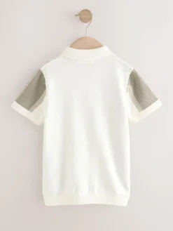 Outlet Next Neutral Colourblock Knitted Zip Neck Polo Shirt (3-16yrs)