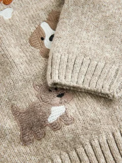 Next Neutral Dogs Knitted Crew Neck Jumper (3mths-7yrs)^BOY Knitwear|Knitwear
