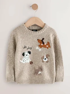 Next Neutral Dogs Knitted Crew Neck Jumper (3mths-7yrs)^BOY Knitwear|Knitwear