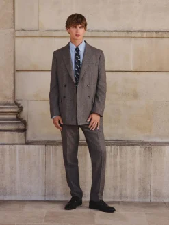 Hot Next Neutral Double Breasted Merino Wool Blend Suit Jacket