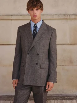 Hot Next Neutral Double Breasted Merino Wool Blend Suit Jacket