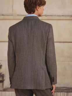 Hot Next Neutral Double Breasted Merino Wool Blend Suit Jacket