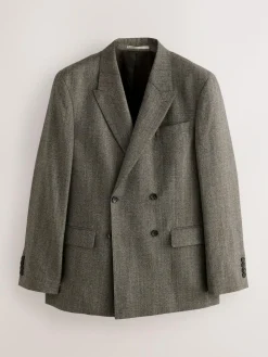 Hot Next Neutral Double Breasted Merino Wool Blend Suit Jacket