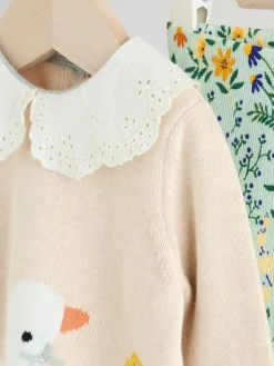 Best Next Neutral Duck/ Sage Ditsy Baby Knitted Jumper and Leggings 2 Piece Set (0mths-3yrs)