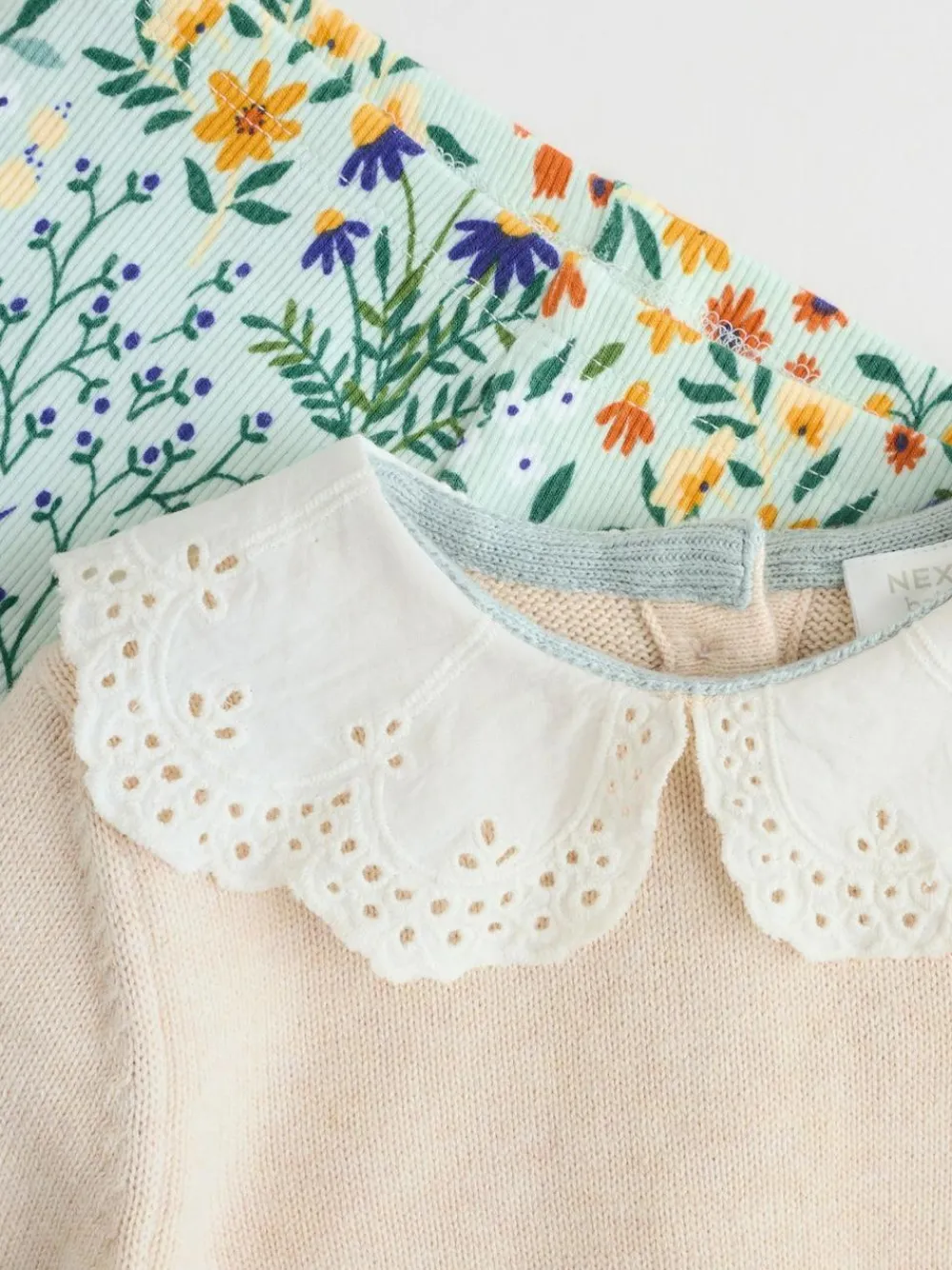 Best Next Neutral Duck/ Sage Ditsy Baby Knitted Jumper and Leggings 2 Piece Set (0mths-3yrs)