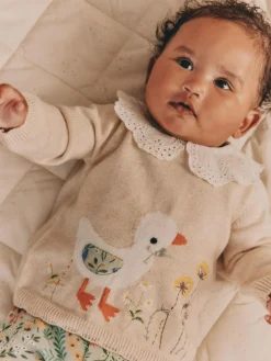 Best Next Neutral Duck/ Sage Ditsy Baby Knitted Jumper and Leggings 2 Piece Set (0mths-3yrs)