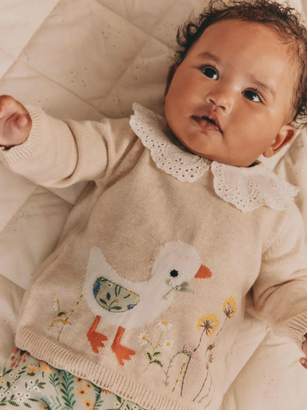 Best Next Neutral Duck/ Sage Ditsy Baby Knitted Jumper and Leggings 2 Piece Set (0mths-3yrs)