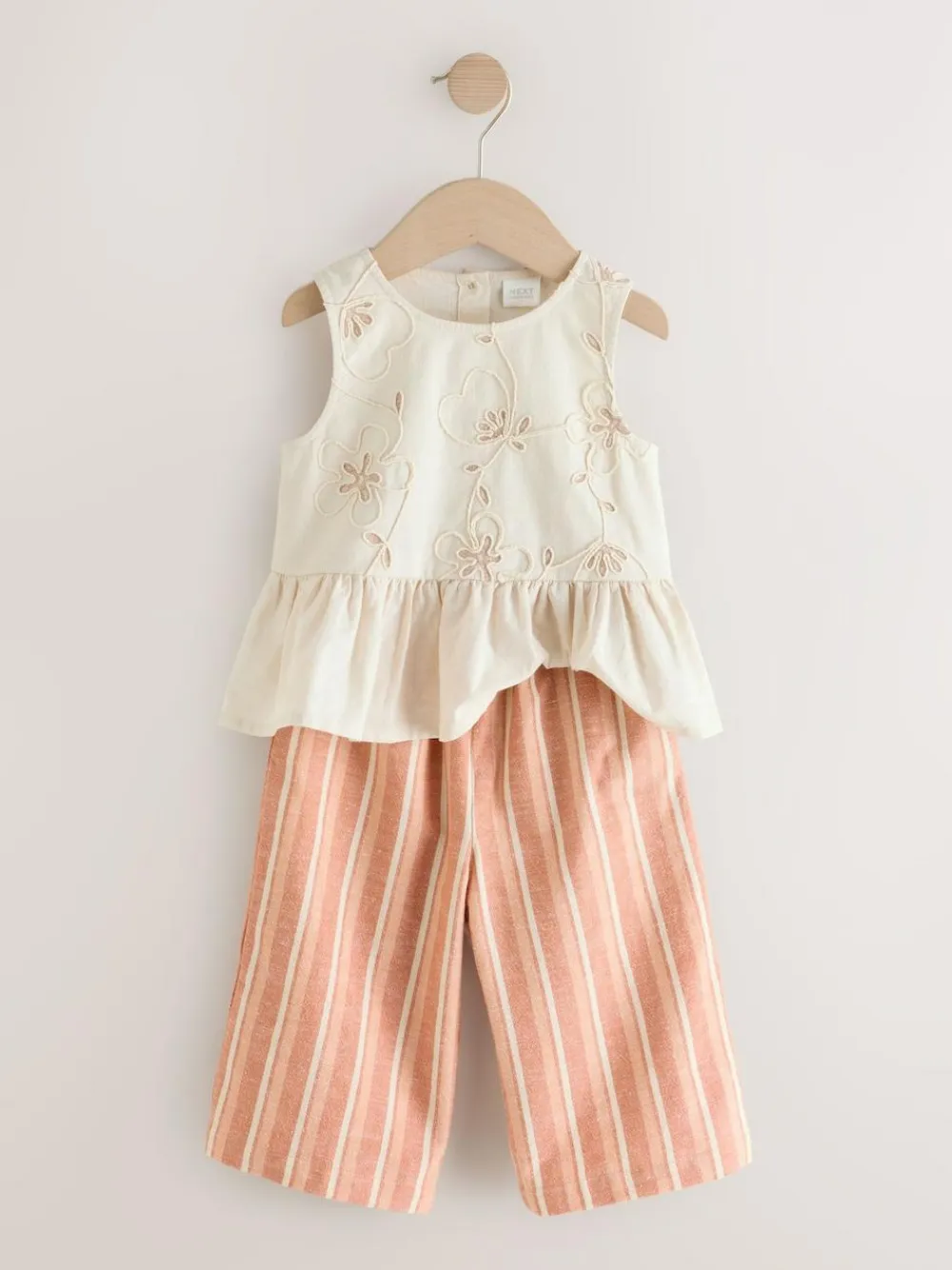 Sale Next Neutral Embroidered Blouse And Trousers Co-ord Set (3mths-8yrs)