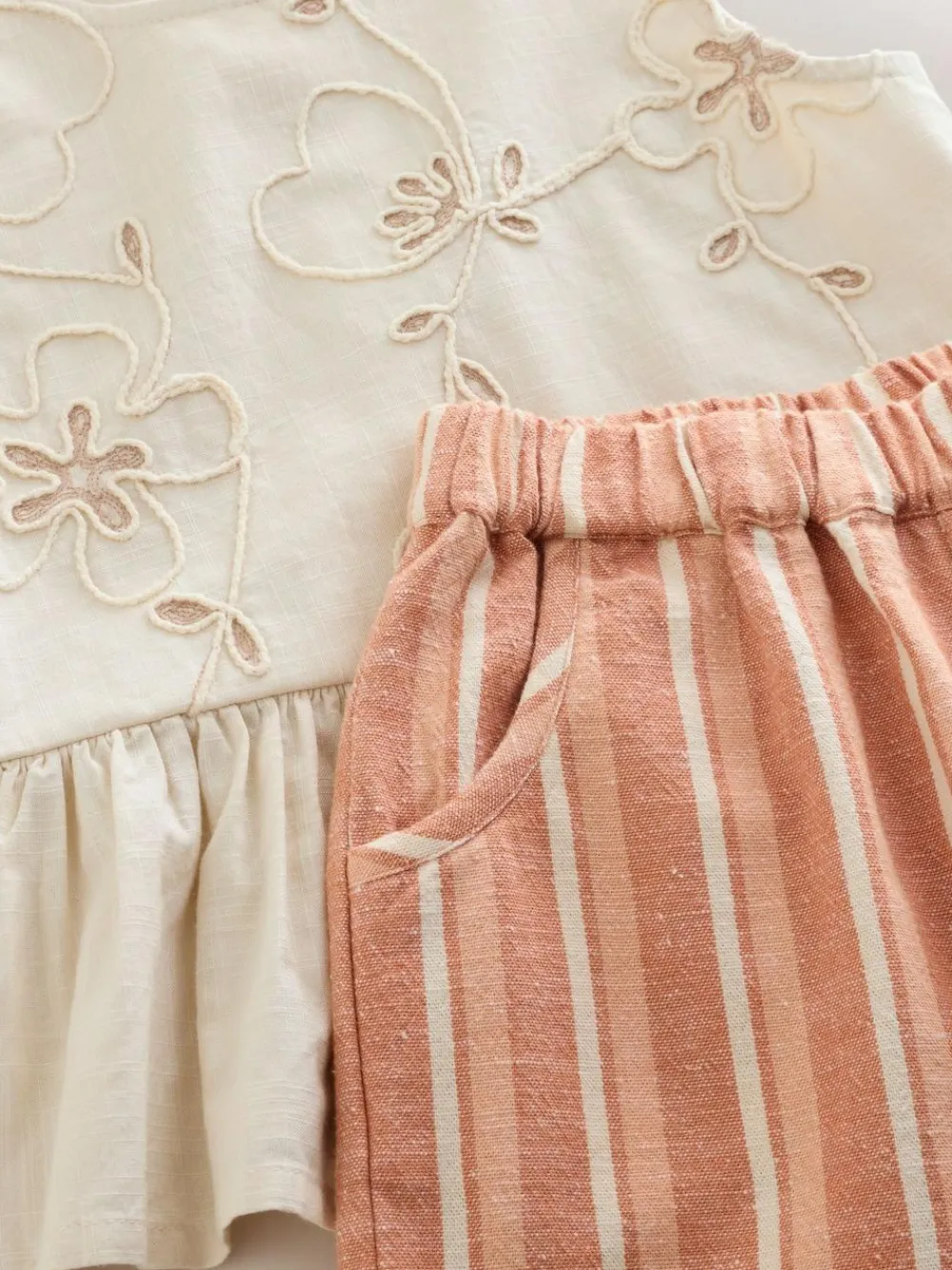 Sale Next Neutral Embroidered Blouse And Trousers Co-ord Set (3mths-8yrs)