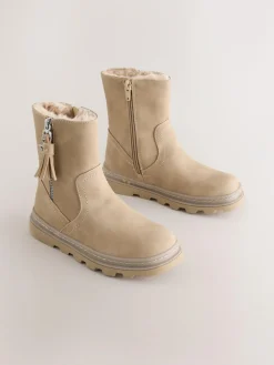 Hot Next Faux Fur Lined Tassel Boots Neutral