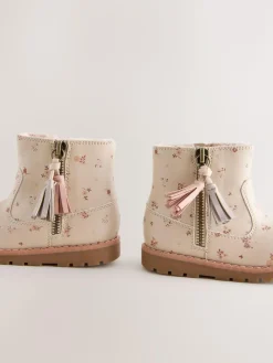 Sale Next Neutral Floral Standard Fit (F) Chelsea Zip Tassel Ankle Boots