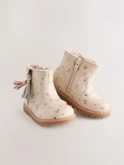 Best Next Neutral Floral Wide Fit (G) Chelsea Zip Tassel Ankle Boots