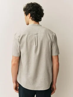 Next Grandad Collar Cotton Linen Blend Short Sleeve Shirt^ Shirts