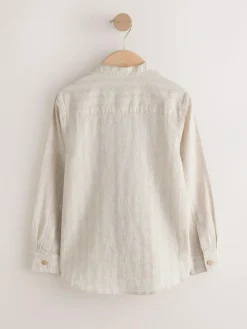New Next Neutral Grandad Collar Linen Mix Long Sleeve Shirt (3-16yrs)
