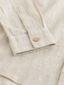 New Next Neutral Grandad Collar Linen Mix Long Sleeve Shirt (3-16yrs)