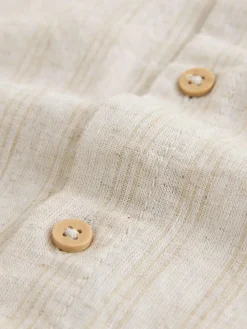 New Next Neutral Grandad Collar Linen Mix Long Sleeve Shirt (3-16yrs)