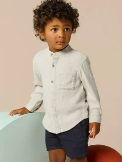 Hot Next Grandad Collar Linen Mix Shirt (3mths-7yrs) Neutral