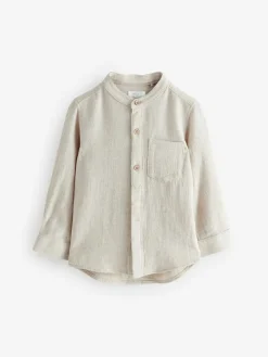 Hot Next Grandad Collar Linen Mix Shirt (3mths-7yrs) Neutral