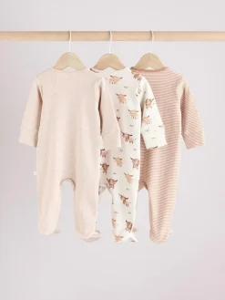 Next Neutral Hamish Baby 100% Cotton Sleepsuits 3 Pack (0mths-2yrs)^BOY Unisex|Nightwear