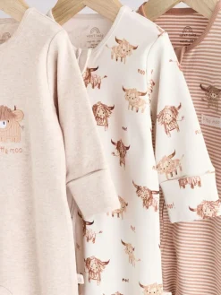 Next Neutral Hamish Baby 100% Cotton Sleepsuits 3 Pack (0mths-2yrs)^BOY Unisex|Nightwear