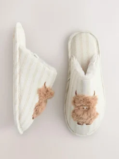 Next Neutral Hamish Linen Mule Slippers^Women All Night & Lounge