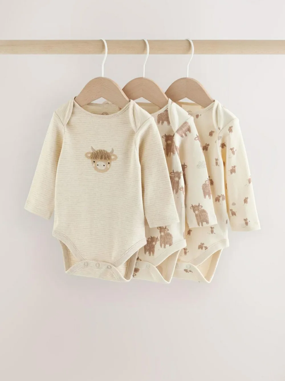 Clearance Next Neutral Hamish Long Sleeve Baby Bodysuits 3 Pack
