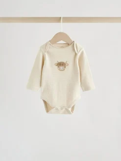 Clearance Next Neutral Hamish Long Sleeve Baby Bodysuits 3 Pack