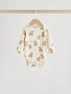 Clearance Next Neutral Hamish Long Sleeve Baby Bodysuits 3 Pack