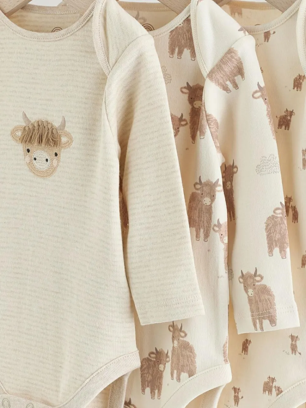 Clearance Next Neutral Hamish Long Sleeve Baby Bodysuits 3 Pack
