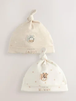 Sale Next Neutral I Love My Mummy/Daddy Baby Tie Top Hats 2 Pack (0-6mths)