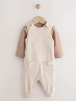 Outlet Next Neutral Jersey Dungaree and Bodysuit Baby Set (0mths-2yrs)