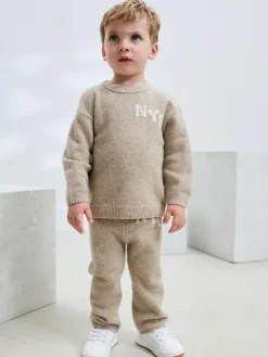 Outlet Next Knitted NYC Varsity Jumper and Joggers Set (3mths-7yrs) Neutral