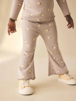 Next Neutral Lemon Print Rib Flare Leggings (3mths-7yrs)^ Pants & Leggings|Pants & Leggings