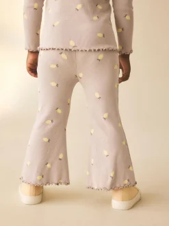 Next Neutral Lemon Print Rib Flare Leggings (3mths-7yrs)^ Pants & Leggings|Pants & Leggings