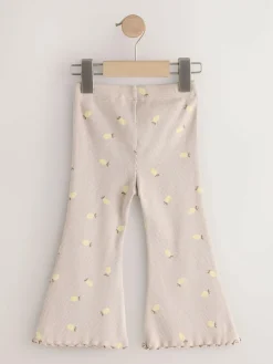 Next Neutral Lemon Print Rib Flare Leggings (3mths-7yrs)^ Pants & Leggings|Pants & Leggings