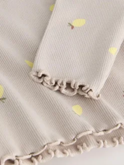 Next Neutral Lemon Print Rib Long Sleeve T-Shirt (3mths-7yrs)^ Newborn Clothing|Tops