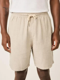 New Next Linen Blend Elasticated Waist Shorts Neutral