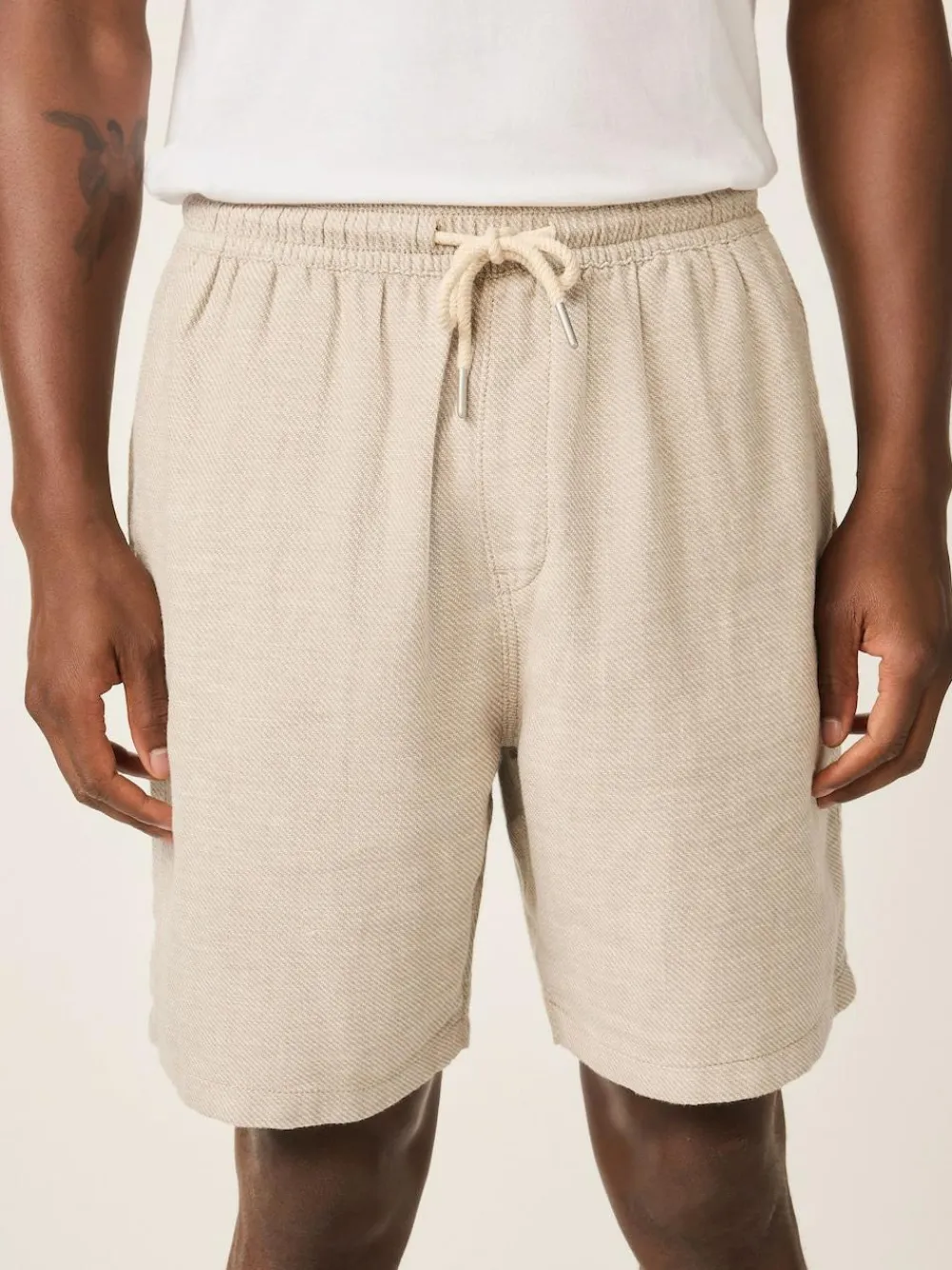 New Next Linen Blend Elasticated Waist Shorts Neutral