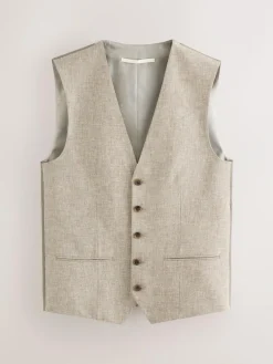 Online Next Linen Blend Texture Suit Waistcoat Neutral