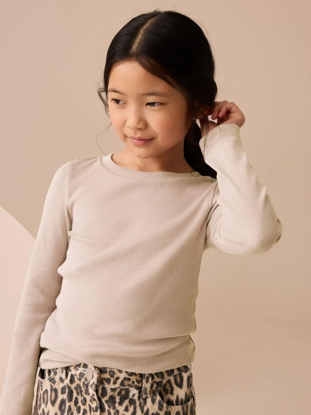 Next Neutral Long Sleeve Ribbed Top (3-16yrs)^ Tops|T-Shirts
