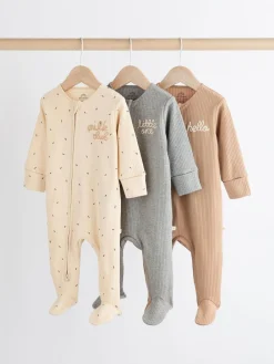 Discount Next Neutral Milk Club Baby Two Way Zip 100% Cotton Sleepsuits 3 Pack (0mths-2yrs)