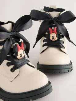 New Next Neutral Minnie Mouse Bow Detail Lace Up Ankle Boots