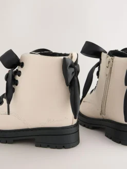 New Next Neutral Minnie Mouse Bow Detail Lace Up Ankle Boots