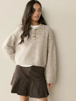 Next Boucle Long Sleeve Polo Jumper^Women Knitwear|Knitwear