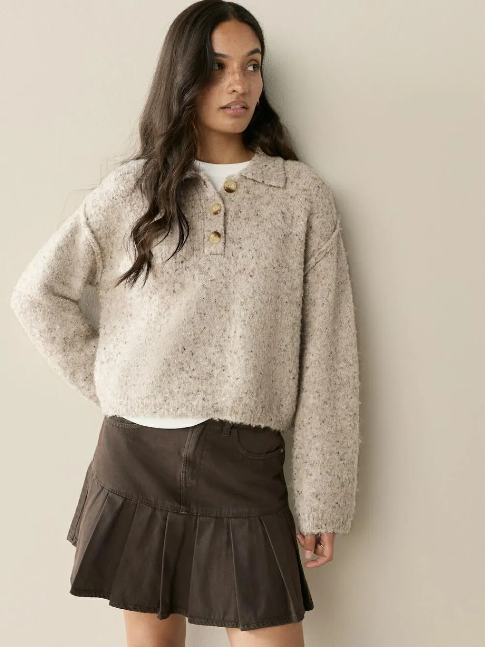 Next Boucle Long Sleeve Polo Jumper^Women Knitwear|Knitwear