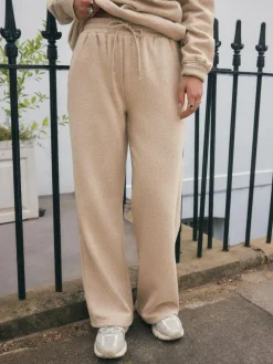 New Next Essential Wide Leg Jersey Joggers Neutral Neppy Textured