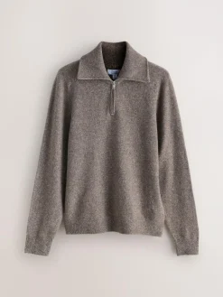 Discount Next Quarter Zip Neck Jumper with Wool Neutral